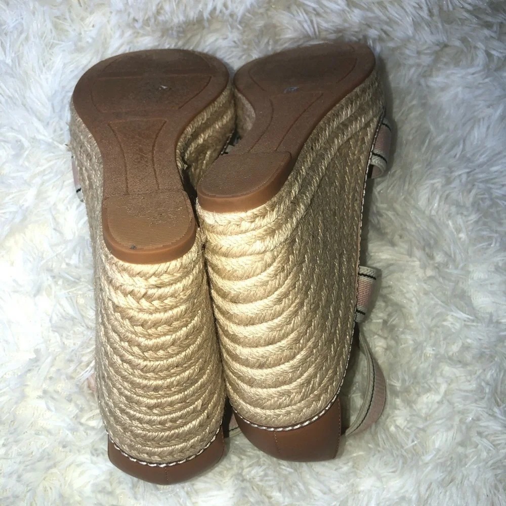 Tory Burch Pink and Tan Wedge Sandals size 10-11